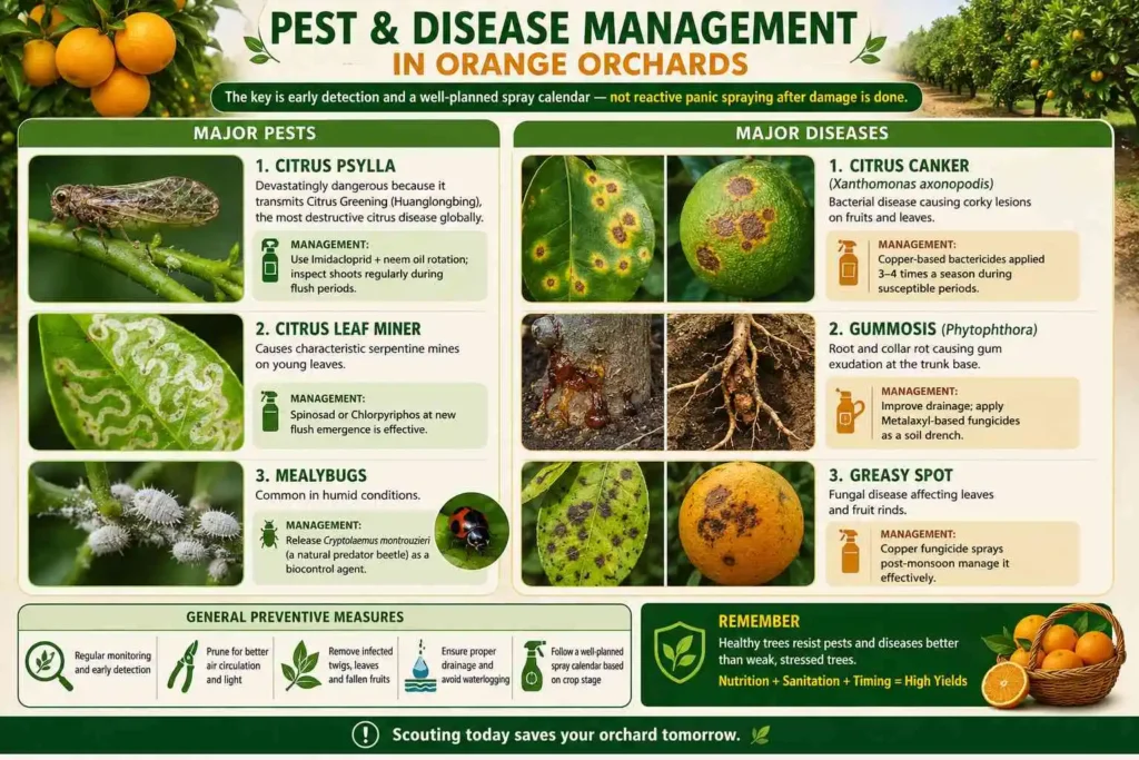 Pest and Disease Management in Orange Orchards