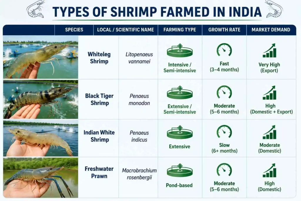 Types of Shrimp Farmed in India