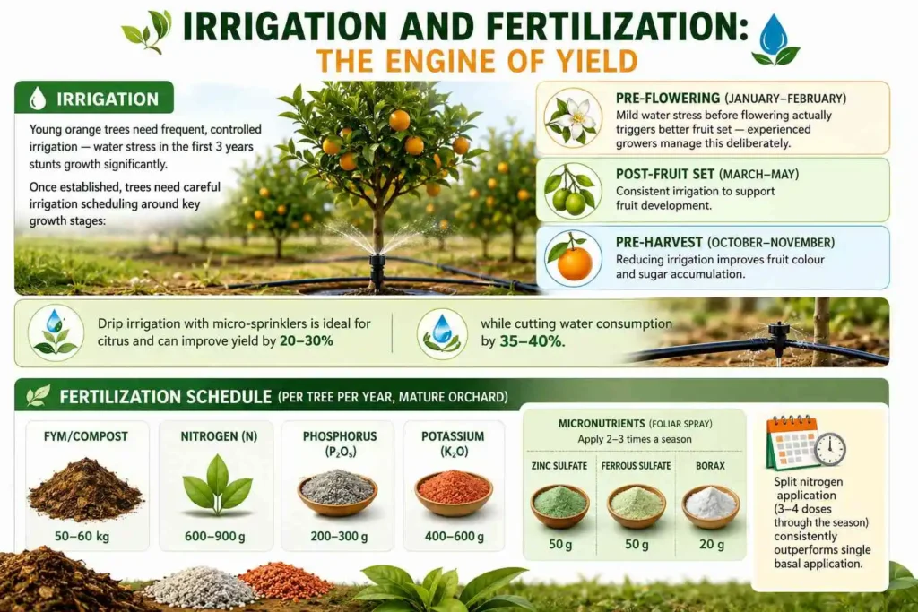 Irrigation and Fertilization in Orange plant