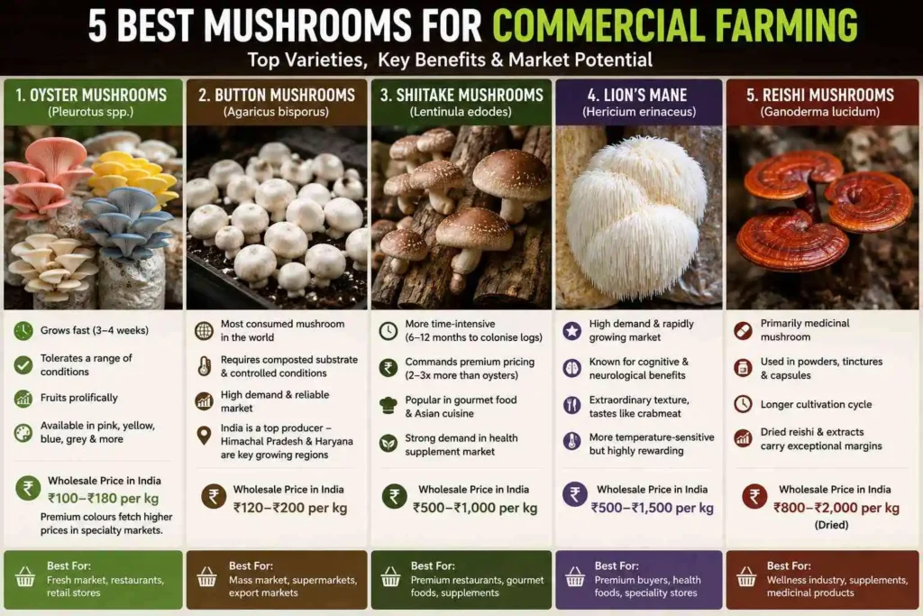 Best Varieties for Commercial Mushroom Farming