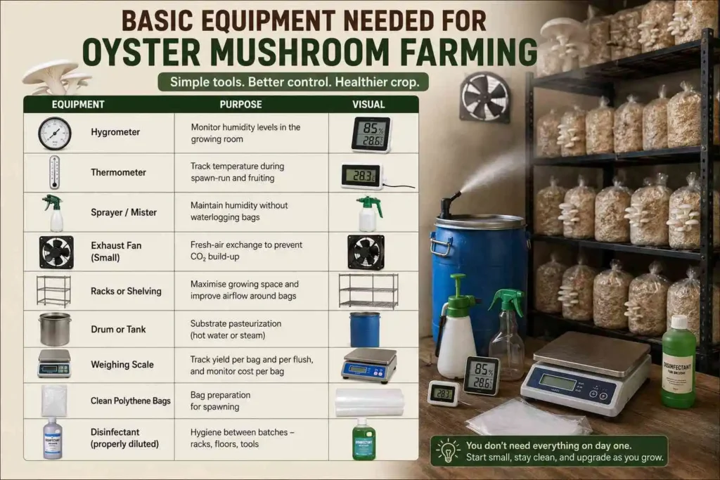 Basic Equipment Needed for Oyster Mushroom Farming
