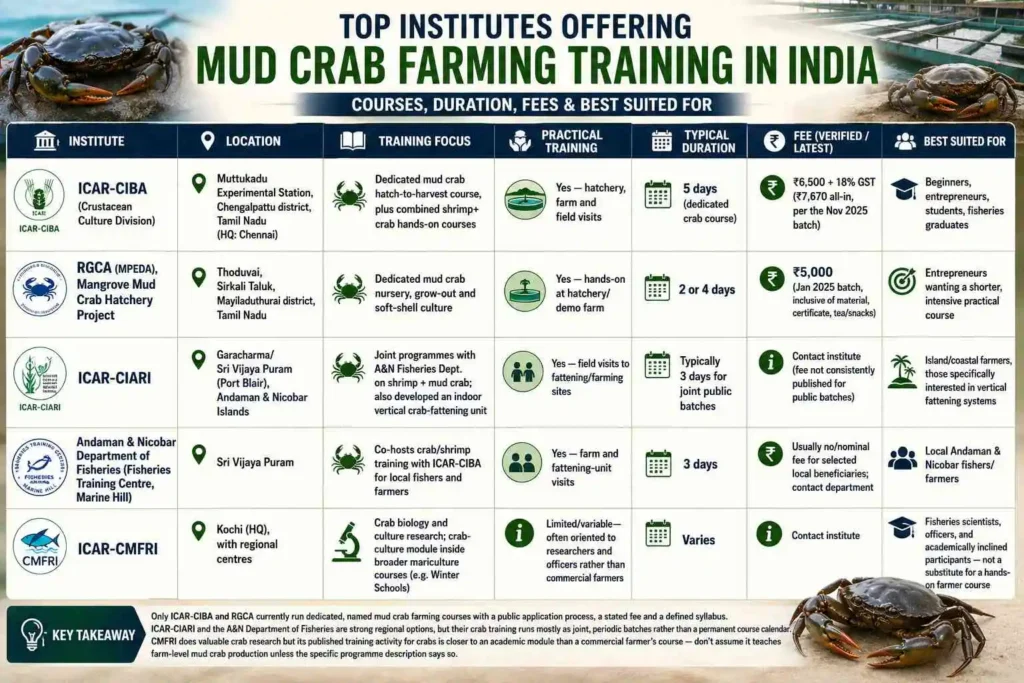 Top Institutes Offering Mud Crab Farming Training in India