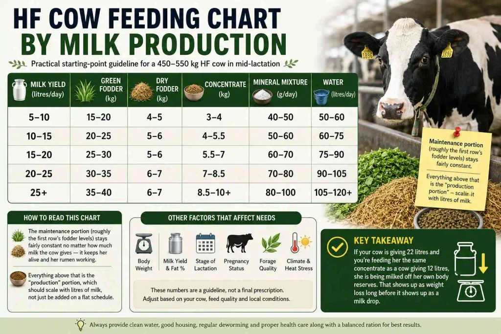 HF Cow Feeding Chart by Milk Production